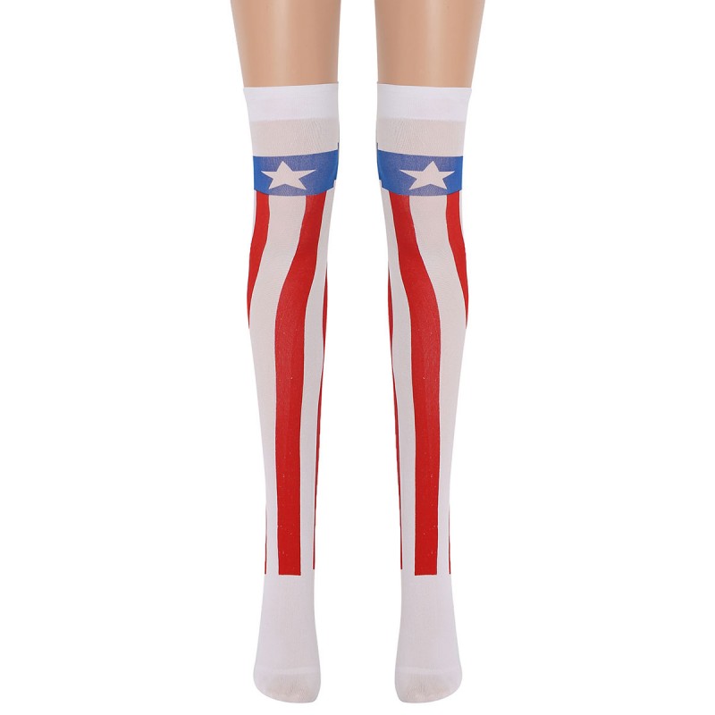 Women Saloon Stockings American Flag Knee High Socks Carnival Cosplay Costume Accessories Pantyhose  Tights