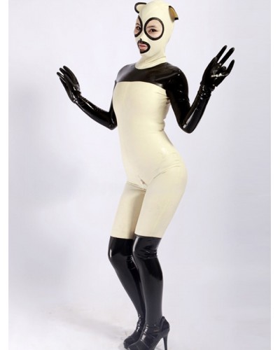 Unisex Halloween Sweet Black White Split Latex Catsuit Halloween