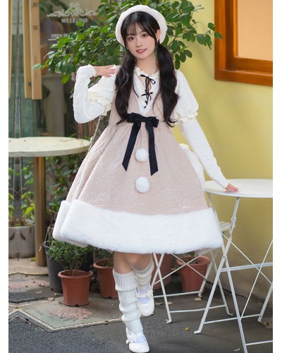 Sweet Lolita Dress Polyester Sleeveless Bows Jumper Dress