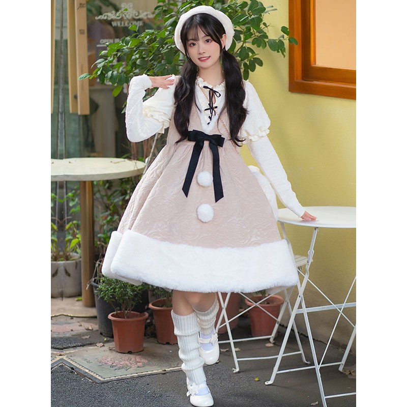 Sweet Lolita Dress Polyester Sleeveless Bows Jumper Dress