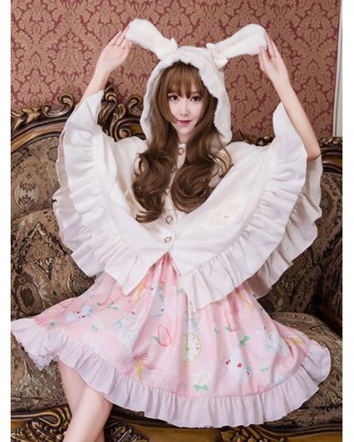 Lolita Cape White Synthetic Ruffles Fall Lolita Outwears Sweet Tea Party