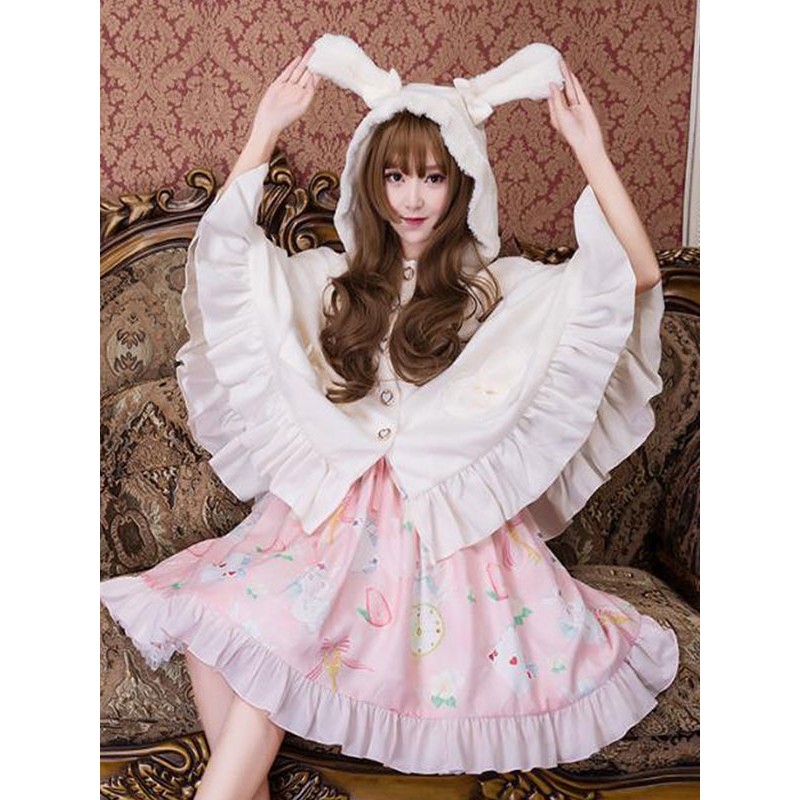 Lolita Cape White Synthetic Ruffles Fall Lolita Outwears Sweet Tea Party