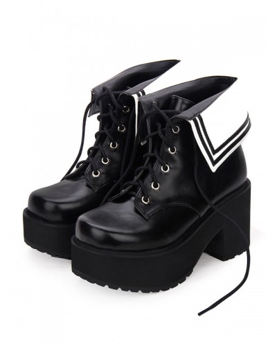 Classic Lolita Boots Lace Up Two Tone Round Toe Platform Lolita Footwear Shoes