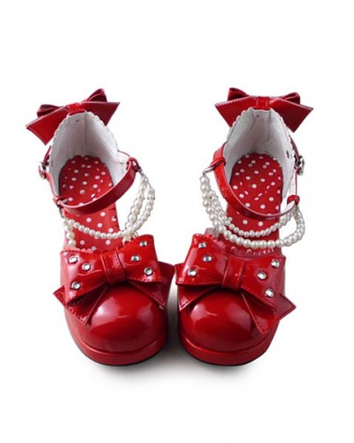 Sweet Lolita Heels Heels Shoes Square Heels With Bows And Pearls