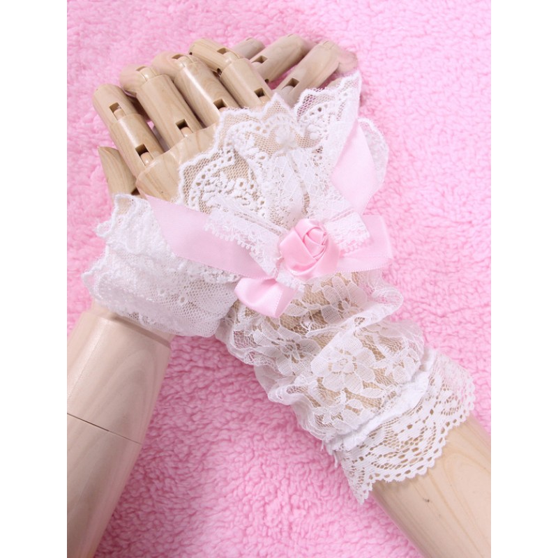 White Bows Flowers Lace Synthetic Lolita Gloves Lovely Party