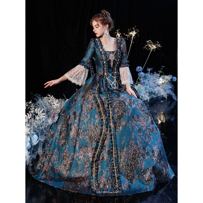 Women Rococo Victorian Retro Costume Dress Flare Sleeves Masquerade Lace Cotton Cosplay Costume Carnival Euro-Style ROCOCO