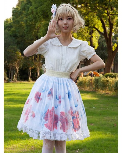 Sweet Lolita SK Floral Print As Image Ruffles Lolita Skirts