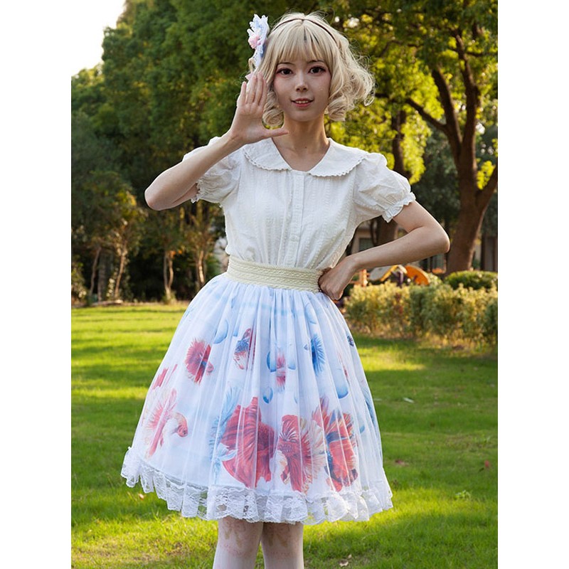 Sweet Lolita SK Floral Print As Image Ruffles Lolita Skirts