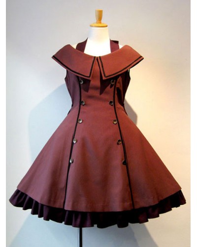 Lolita JSK Dress Military Style Ruffle Button Bow Two Tone Burgundy Lolita Jumper Skirt Gothic Summer Daily Casual Tea Party