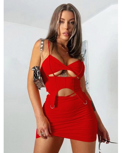 Birthday Dress Straps Neck Pleated Backless Red Short Beach Dress Summer Night Out Rave Club