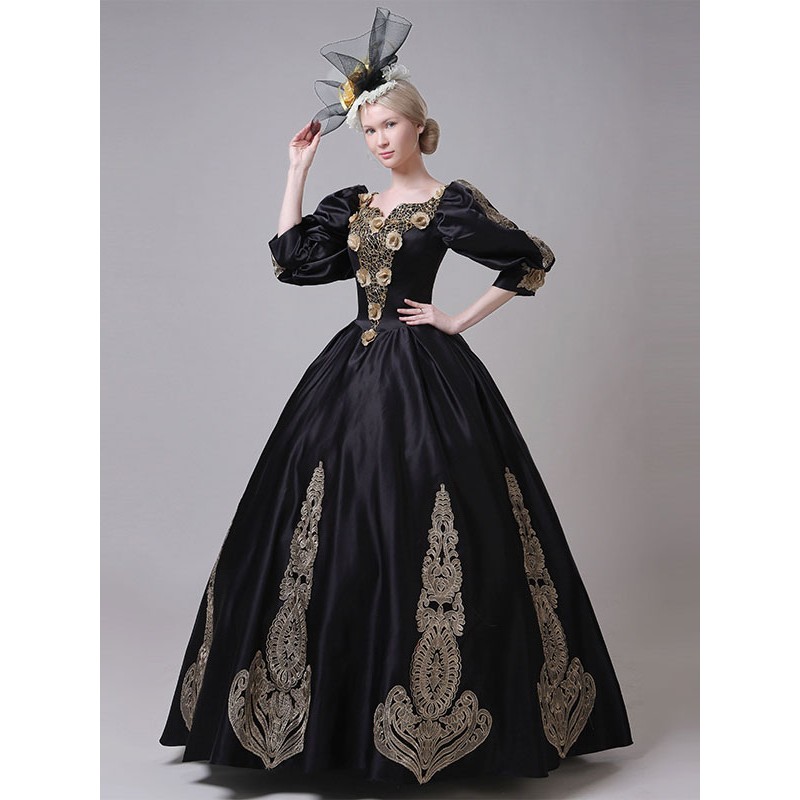 Classic Lolita Dresses Polyester Half Sleeves Classical Lolita Dress Black Classic  Traditional Daily Casual Tea Party