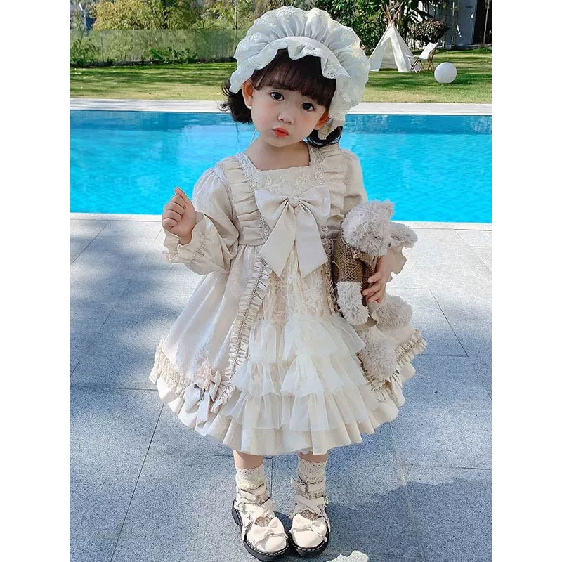 Polyester Daily Casual Lace Long Sleeves Polyester Winter Dress Sweet Ecru White Kids' Lolita Dresses