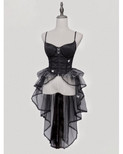 Lolita Corset For Women Black Ruffles Polyester Tops Steampunk Gothic Daily Casual Tea Party