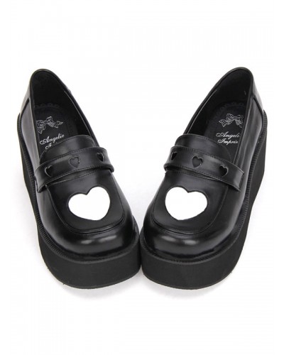 Gothic Lolita Shoes White Heart High Platform Heels Lolita Loafer Shoes