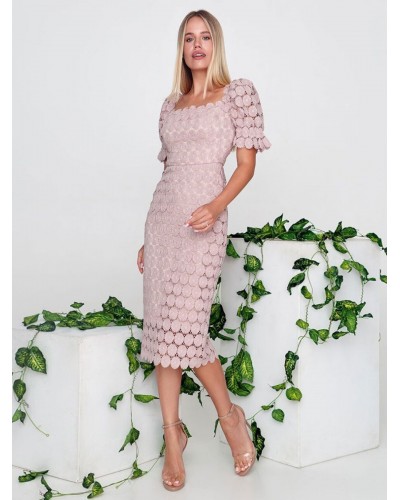 Lace Square Neck Short Sleeves Midi Dress Sexy Daily Casual Office  Career