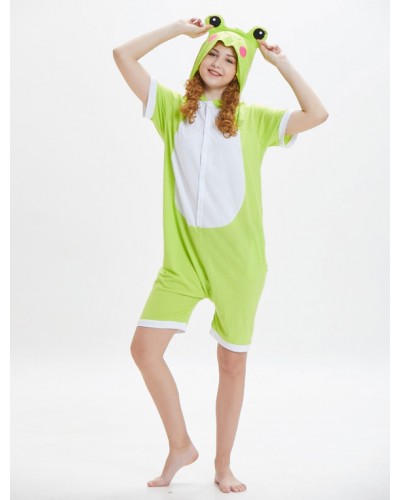 Unisex Frog Onesie Kigurumi Pajamas Light Green Short Sleeve Jumpsuits Adults Animal Sleepwear Sets Summer