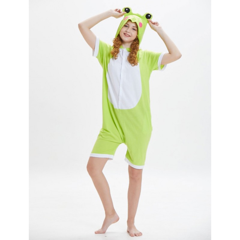 Unisex Frog Onesie Kigurumi Pajamas Light Green Short Sleeve Jumpsuits Adults Animal Sleepwear Sets Summer