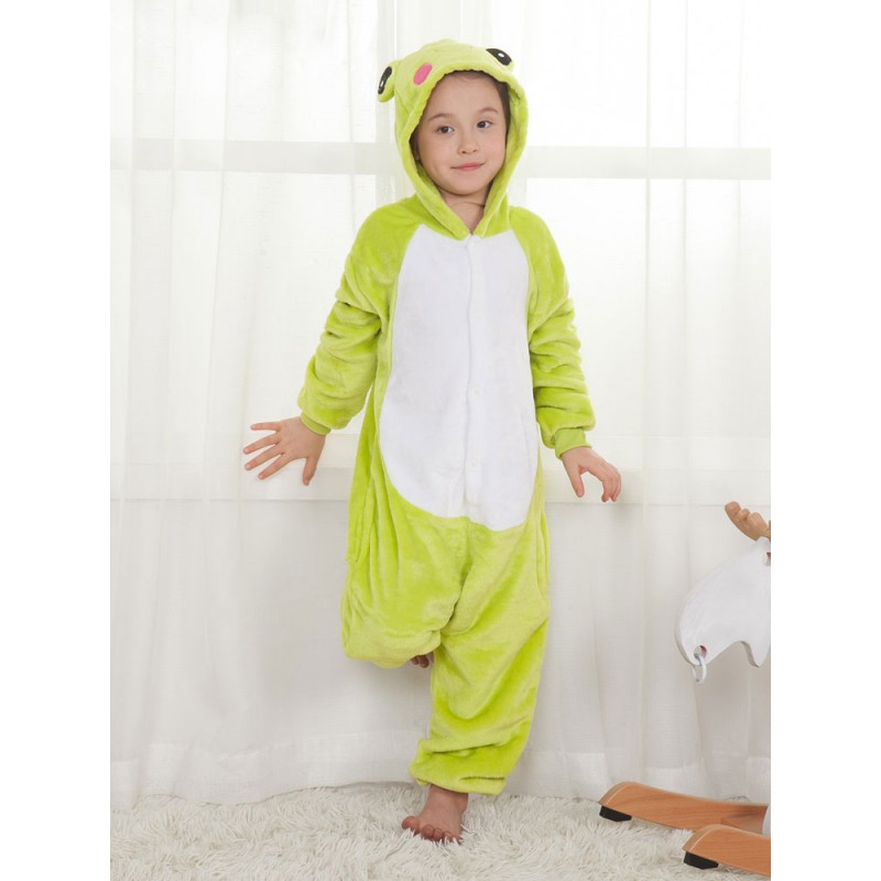 Unisex Frog Onesie Kigurumi Neon Green Sleepwear Mascot Animal Halloween Costume Onesie Pajamas Sets Fall Winter