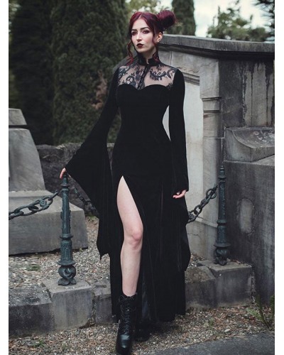 Black Gothic Dress Bell Long Sleeves Lace Lolita Dress