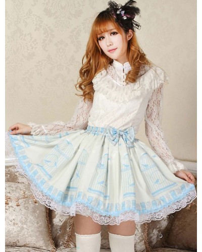 Elegant Blue Lace Bow Lolita Skirt Spring Daily Casual