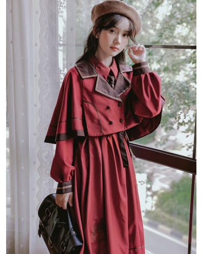 Academic Lolita OP Dress Burgundy Lolita One Piece Dresses Daily Casual Tea Party