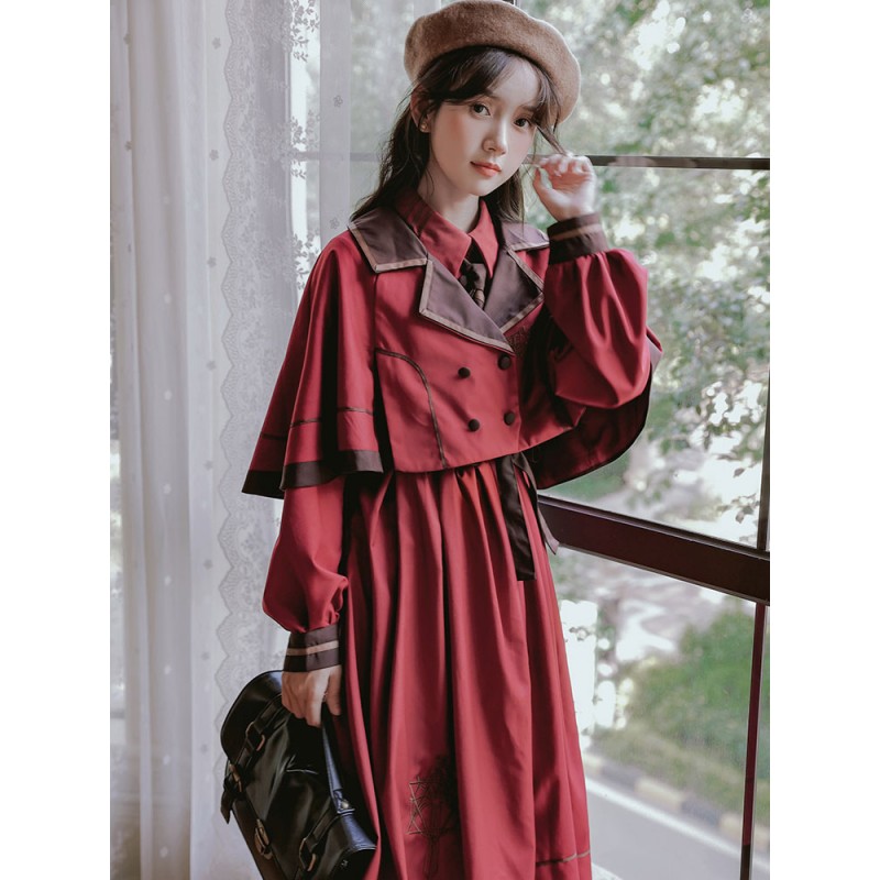 Academic Lolita OP Dress Burgundy Lolita One Piece Dresses Daily Casual Tea Party