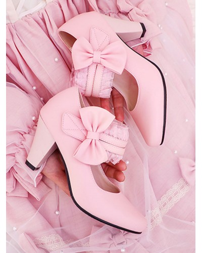 Sweet Lolita Footwear Bows Leather Prism Heel Lolita Pumps Daily Casual