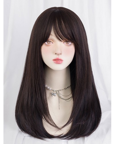 Lolita Wig Brownish Black Long Heat-resistant Fiber Tousled Lolita Accessories Sweet