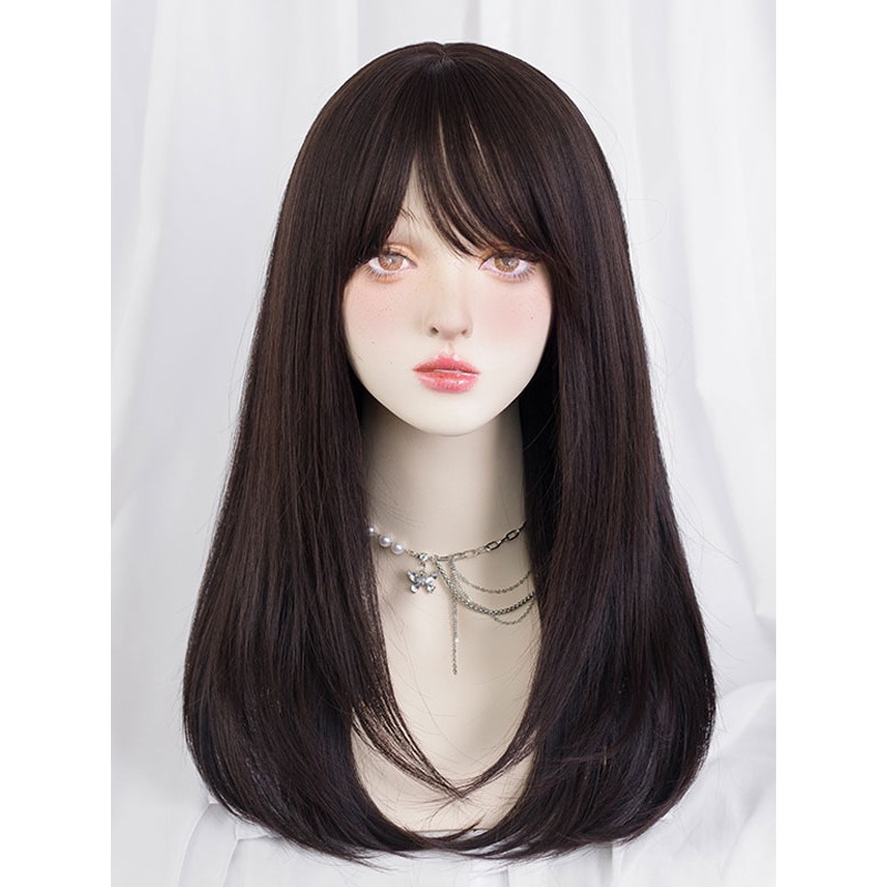 Lolita Wig Brownish Black Long Heat-resistant Fiber Tousled Lolita Accessories Sweet