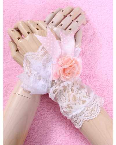 White Bows Flowers Lace Synthetic Lolita Gloves Lovely Party