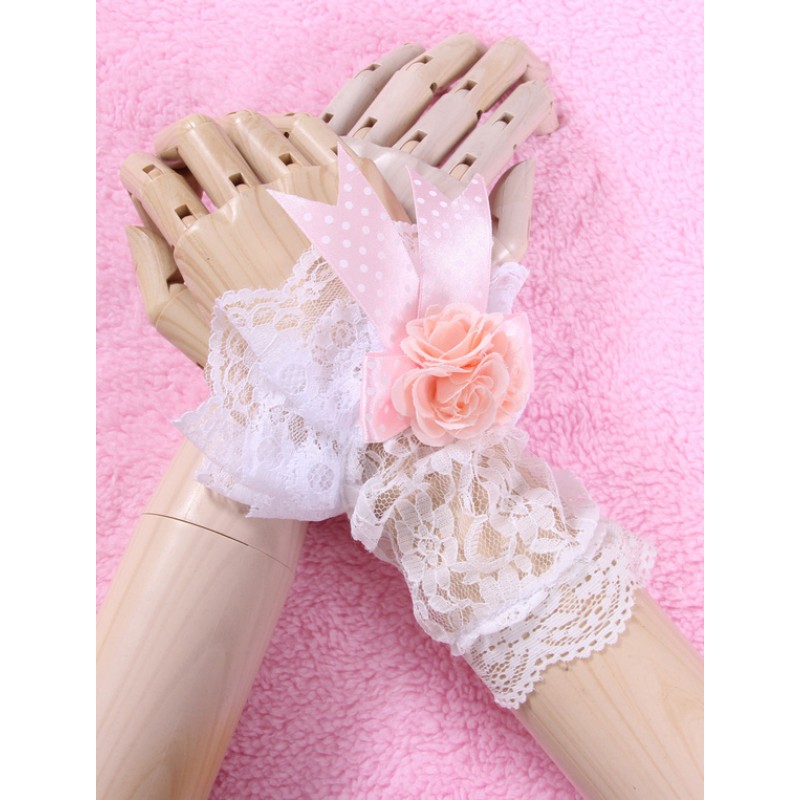 White Bows Flowers Lace Synthetic Lolita Gloves Lovely Party