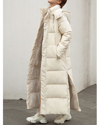 Women Puffer Coats Ecru White Long Outerwear Casual Winter Field