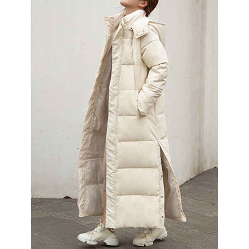 Women Puffer Coats Ecru White Long Outerwear Casual Winter Field