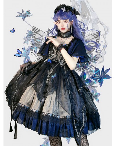 Gothic Lolita Dresses Metal Details Lace Butterfly Pattern Black Black