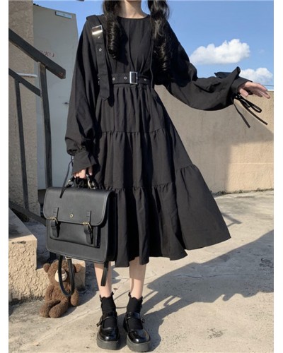 Gothic Lolita OP Dress Black Long Sleeves Ruffles Polyester Lolita One Piece Dress