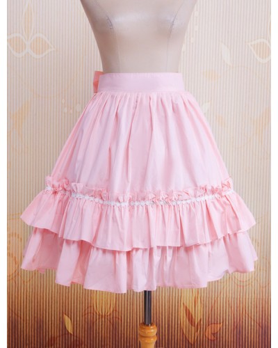 Cotton Pink Ruffles  Bow Lolita Skirt Sweet Summer Daily Casual