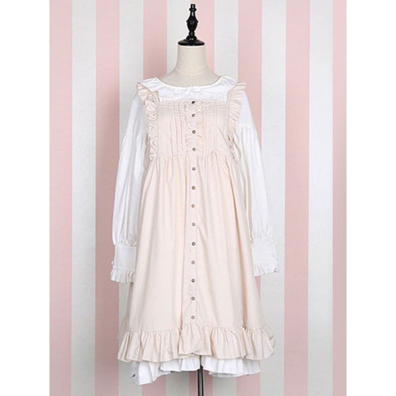 Classic Lolita Outfits Burgundy Long Sleeve Turndown Collar Ruffles Dress With Jumper Skirt Sets Classic  Traditional Daily Casual