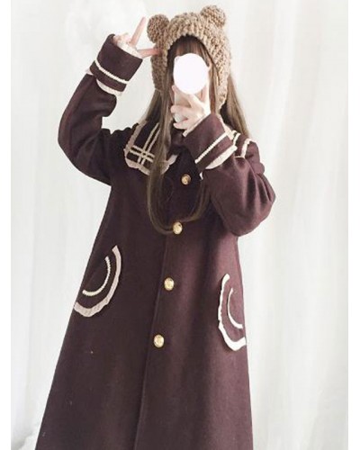 Lolita Coats Coffee Brown Ruffles Synthetic Overcoat Winter Lolita Outwears Sweet Tea Party