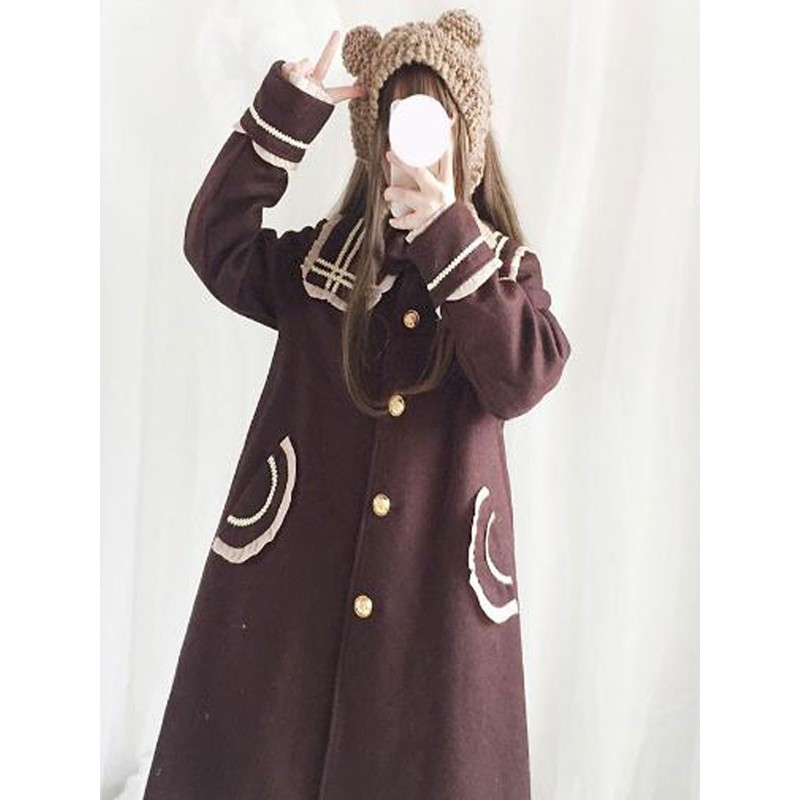 Lolita Coats Coffee Brown Ruffles Synthetic Overcoat Winter Lolita Outwears Sweet Tea Party