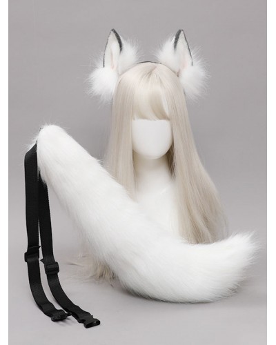 White Lolita Accessories Fox Ears Tail 2-Piece Set Polyester Fiber Accessory Miscellaneous