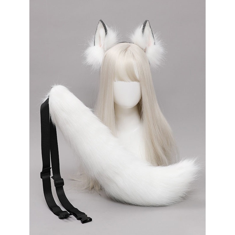 White Lolita Accessories Fox Ears Tail 2-Piece Set Polyester Fiber Accessory Miscellaneous