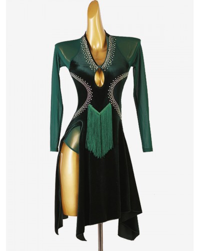 Latin Dance Dresses Dark Green Women's Lycra Spandex Dress Wear Sexy Elegant Dancing Holiday Ball