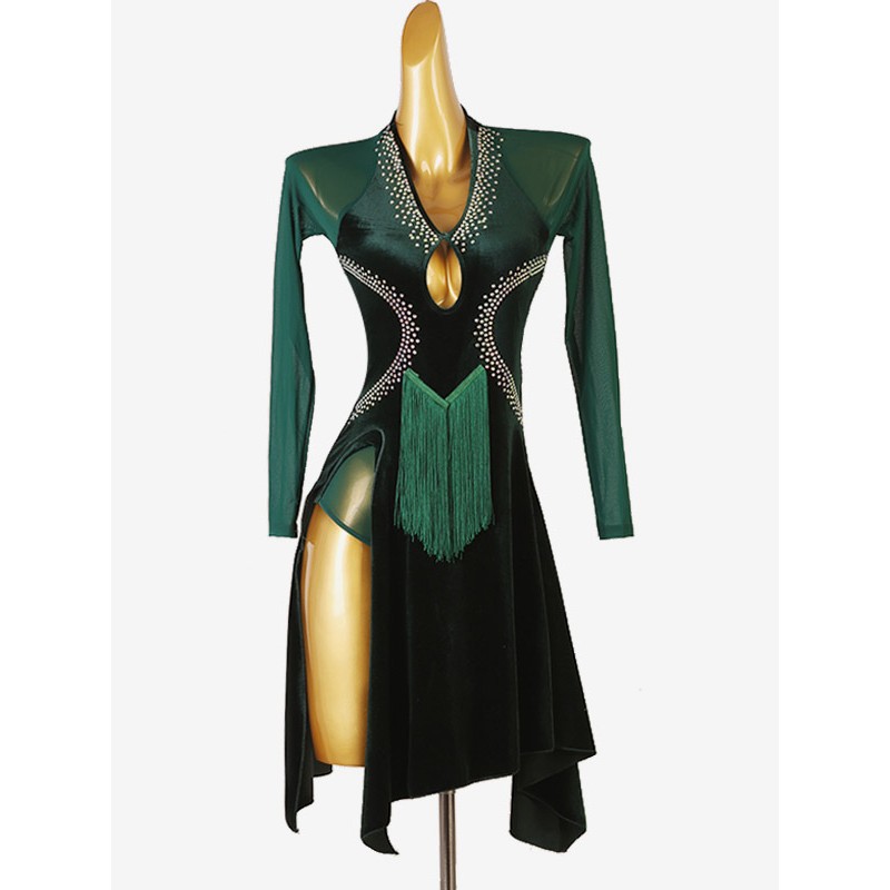 Latin Dance Dresses Dark Green Women's Lycra Spandex Dress Wear Sexy Elegant Dancing Holiday Ball