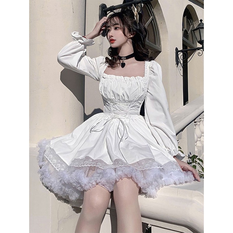 Gothic Lolita Dresses Lace Up Lace White