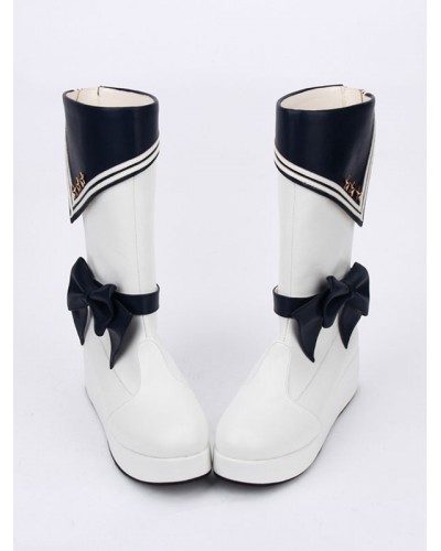 Black Lolita Shoes Round Toe Bow Lolita Rain Boots For Women