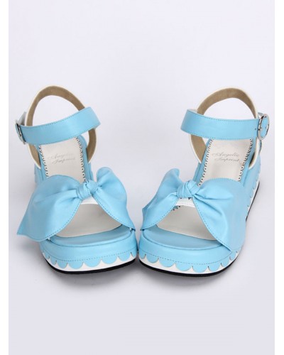 Sky Blue Lolita Sandals Platform Bow Decor Ankle Strap Buckle Lovely Halloween