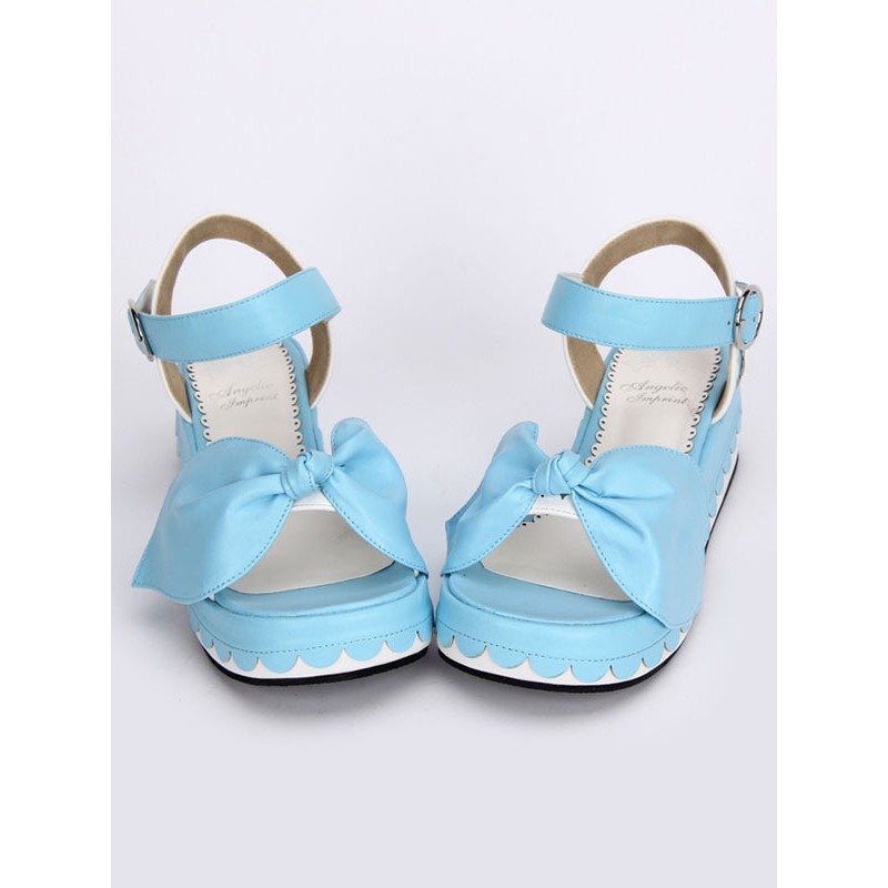 Sky Blue Lolita Sandals Platform Bow Decor Ankle Strap Buckle Lovely Halloween