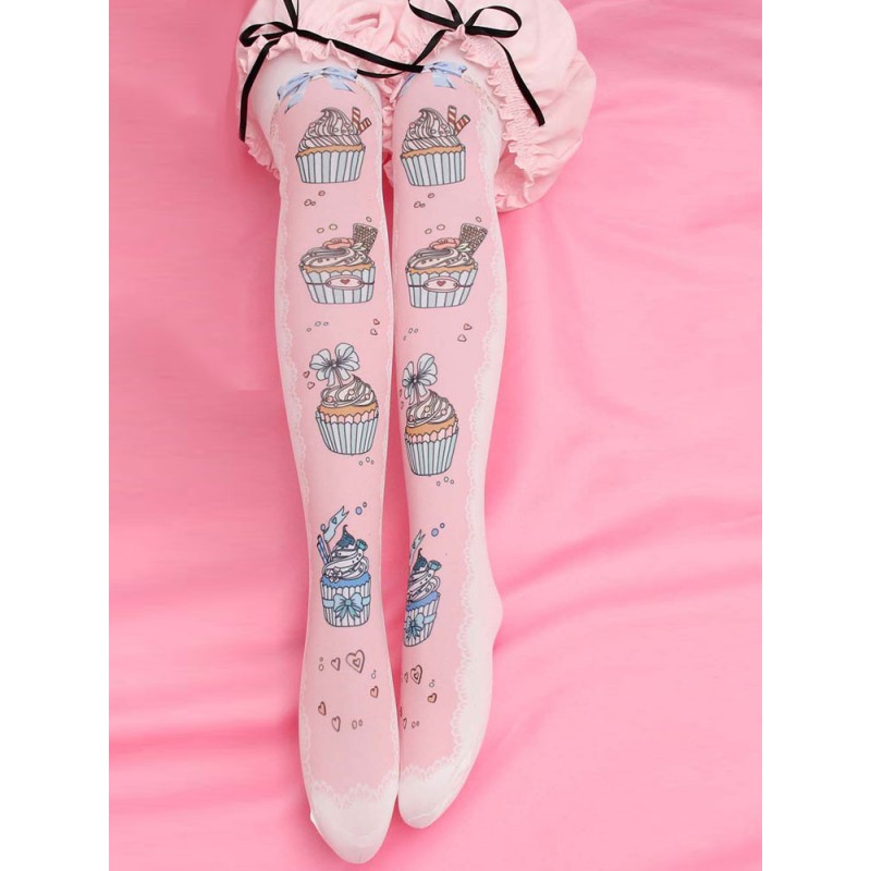 Sweet Lolita Stocking Velvet Printed Pink Lolita Socks Daily Casual