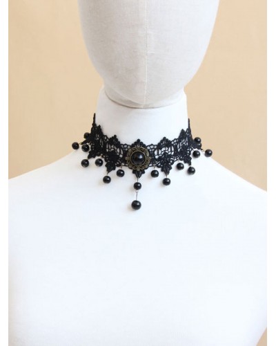 Classic Lolita Necklace [earl Bead Lace Black Lolita Choker Accessories Classic  Traditional Tea Party