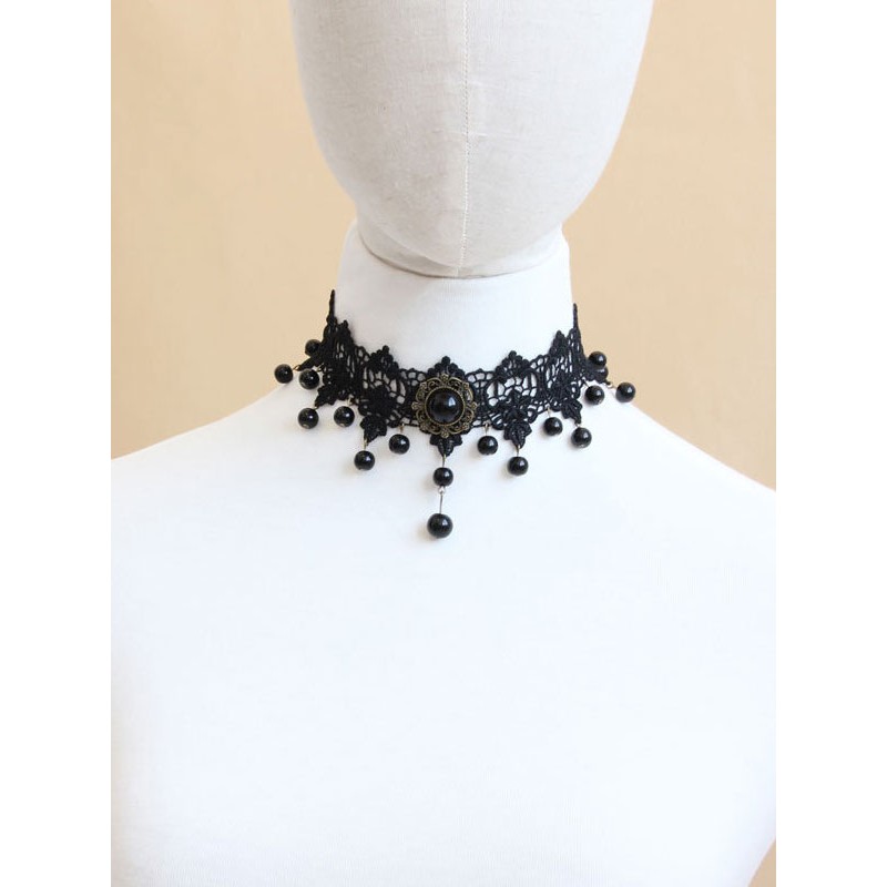 Classic Lolita Necklace [earl Bead Lace Black Lolita Choker Accessories Classic  Traditional Tea Party